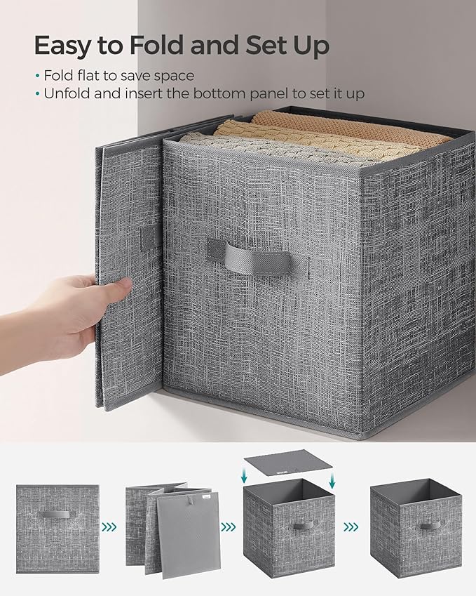SONGMICS Storage Cubes, 10.2 x 10.2 x 11 Inches Non-Woven Fabric Bins with Double Handles, Set of 8, Closet Organizers for Sh