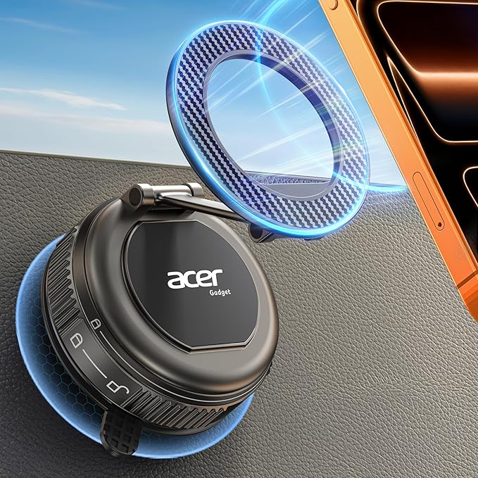 Acer Gadget Car Phone Holder 2026, Magnetic Car Phone Mount for MagSafe [Strongest 108LBS Suction & 5000gf Magnetic, Carbon Fiber] 360° Cell Phone Holders for Your Car for iPhone 17 Pro Max/16/15-Grey