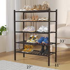 ROMGUAR CRAFT 5 Tier Bamboo Shoe Rack for Closet Free Standing Wood Shoe Shelf for Entryway Small Space Stackable 27"x11"x33"