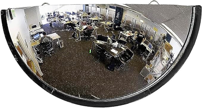 18” Acrylic Bubble Half Dome Mirror with Black Rim, Round Indoor Security Mirror for Driveway Safety Spots, Outdoor Warehouse Side View, Circular Wall Mirror for Office Use - Vision Metalizers (DPB1812)