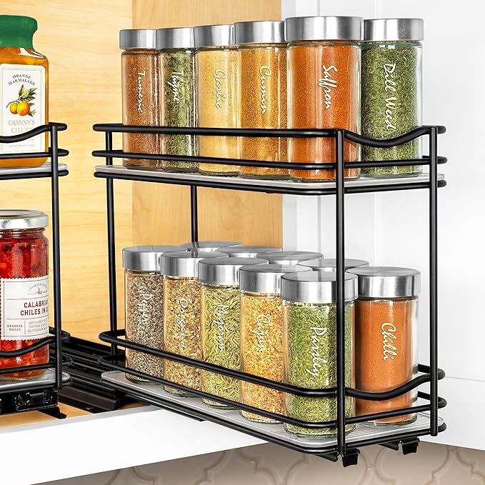 LYNK PROFESSIONAL® Pull Out Spice Organization for Cabinets - 4-3/8 inch Wide – Spice Rack for Inside Cabinets, Slide Out Spi