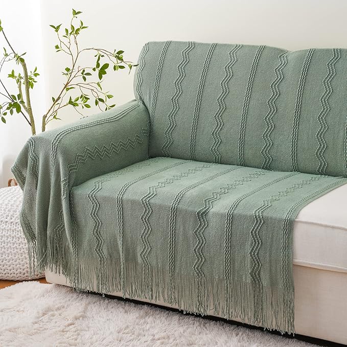 BATTILO HOME Sage Green Throw Blanket for Couch, Sage Green Decor, Knit Throw Blankets for Bed, Spring Throw Blanket Light Bl