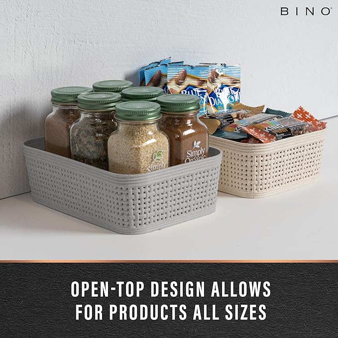 BINO | Woven Plastic Basket | XS (Natural Grey), 5-Pack | THE JUTE COLLECTION | Home Organization, Space - Saving Storage, St