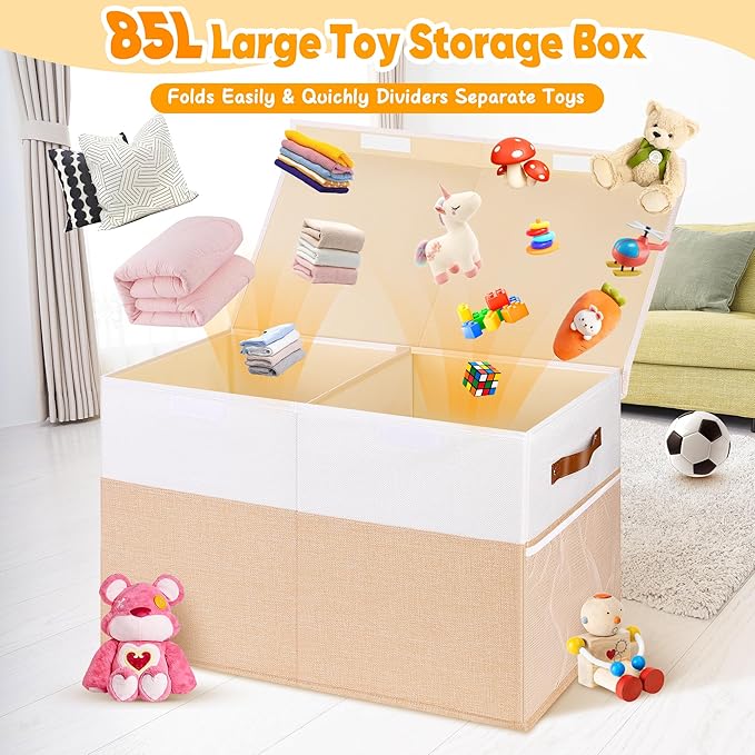 Mabahoo Large Toy Box, Collapsible Sturdy Storage Chest With Lids, Kids Toy Chest Storage Organizer Toddler Bin Boxes for Liv