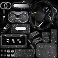 25PCS Bling Car Car Accessories Set,15 Inch Steering Wheel Cover,Shiny License Plate Frame,Center Console Cover and Rearview Mirror Set and Other Car Accessories(Black)