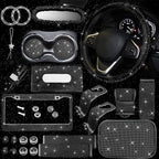 25PCS Bling Car Car Accessories Set,15 Inch Steering Wheel Cover,Shiny License Plate Frame,Center Console Cover and Rearview Mirror Set and Other Car Accessories(Black)