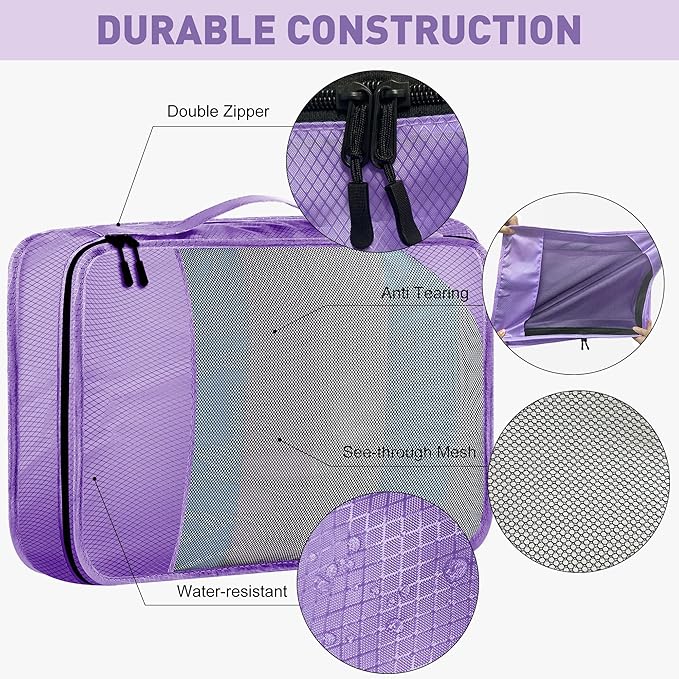 Toncoke 8-Piece Packing Cubes for Travel, Mesh Luggage Organizers with Shoe Bag, Toiletry Bag, Laundry Pouches, 4 Sizes (XL/L