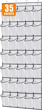 MISSLO 35 Large Pockets Over The Door Shoe Organizer Sturdy Oxford Fabric Hanging Shoe Rack for Door Mesh Closet Shoe Holder 