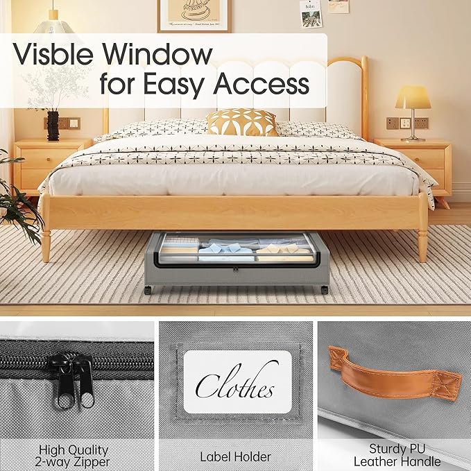 Yecaye 4 Pack Under Bed Storage with Wheels, Under Bed Storage Containers with Lids, Large Under Bed Rolling Storage with Cle