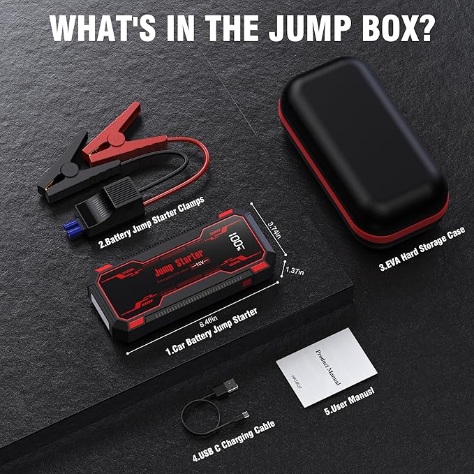 Car Jump Starter 6000A Car Battery Jump Starter Portable,12V Battery Jumper Starter Portable(10.0L Gas/8.0L Diesel),LCD
