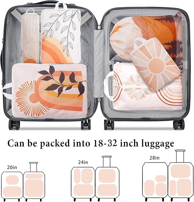 Compression Packing Cubes for Suitcases, 6 Set Bohemia Luggage Organizer, Lightweight Waterproof Expandable/Compression Bags 