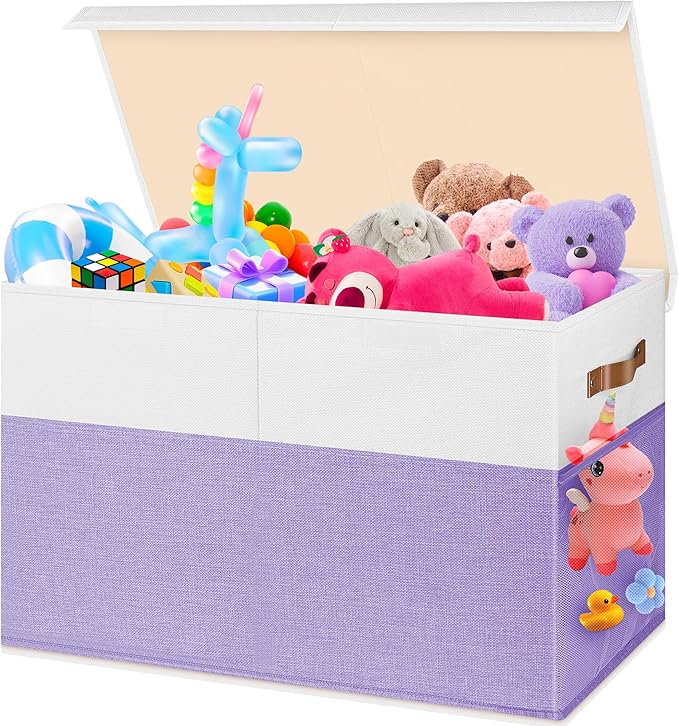 Mabahoo Large Toy Box, Collapsible Sturdy Storage Chest With Lids, Kids Toy Chest Storage Organizer Toddler Bin Boxes for Liv