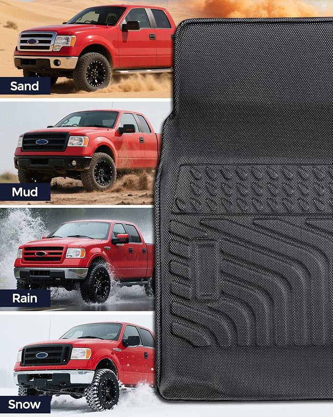 CreekT® for Ford F150 & Bronco Floor Mats 1980-1996, for F250/F350 1980-1997 All Weather Floor Mats, Custom Fit for Ford F-150 & Bronco, 2-Piece Front Set Rubber Heavy Duty Classic Truck Accessories