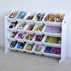 Humble Crew Extra-Large Toy Organizer with 20 Plastic Bins – White/White Storage Rack with 4-Tier Shelves, Anti-Tip Safety, f
