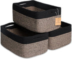 NaturalCozy 13.5”x8.5”x5.5” Rectangle Storage Baskets for Shelves 3 Pack | Cotton Rope Woven Small Baskets for Organizing | S