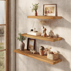 Dreamland Floating Shelves for Wall 40"x8" Set of 2 - Flat Edge Rustic Solid Elm Wood Shelves, Heavy Duty Wall Mounted Shelve