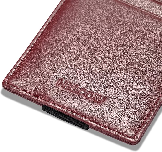 HISCOW Car Sun Visor Card Holder with Elastic Band Fastener - Italian Calfskin (Wine Red)