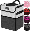 Cute Mini Car Trash Bag with Lid, Glitter Garbage Can Bin Hanging for Back/Front Seat/Console, Waterproof, Leakproof, 2.5 Gallon, Silver Bling Sparkly