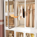 Portable Wardrobe Closet Storage Organizer for Clothes, Plastic Collapsible Closet Organizer with Magnetic Transparent Door, 