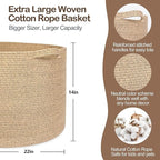 MEGASKET Large Wicker Storage Basket, 22” X 22” X 14” Woven Cotton Rope Basket, Kids Dog Toy Bin Organizer, Blanket Pillow Ho