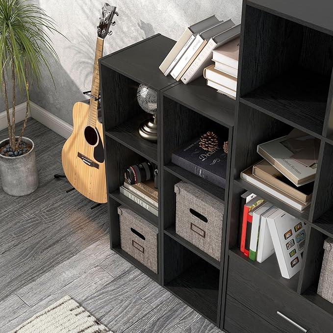 Homes: Inside + Out Apexa 3-Cube Storage Organizer Shelves, Stackable Wood Bookcase Fits Cubby Bins for Organization, Dorm Te