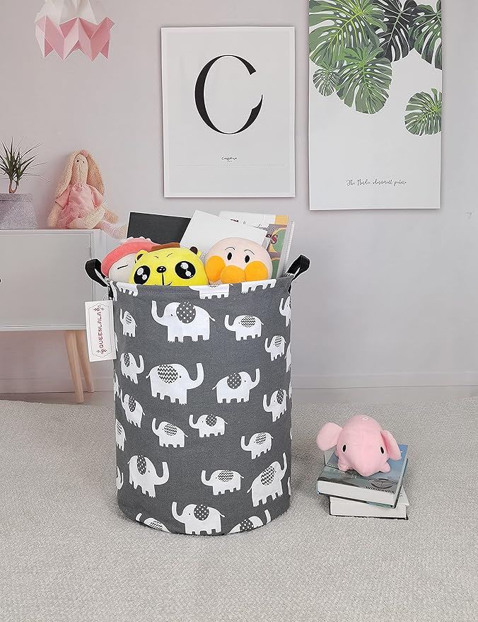 QUEENLALA Large Storage Basket,Laundry Hamper/Bathroom/Home Decor/Collapsible Round Storage Bin,Boys and Girls Hamper/Boxes/C