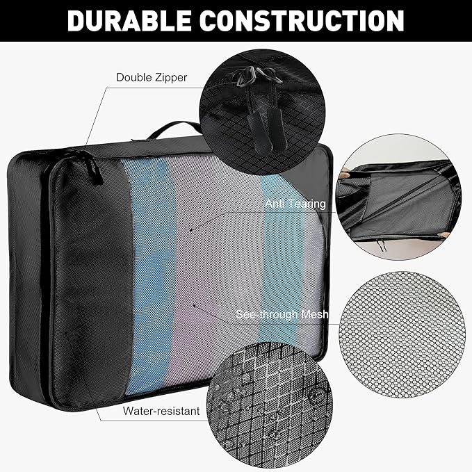 Toncoke 8-Piece Packing Cubes for Travel, Mesh Luggage Organizers with Shoe Bag, Toiletry Bag, Laundry Pouches, 4 Sizes (XL/L