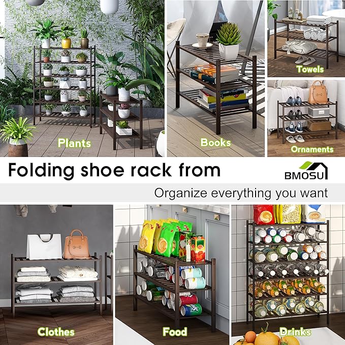 BMOSU 3-Tier Bamboo Shoe Rack Premium Stackable Shoe Shelf Storage Organizer for Hallway Closet Living Room Entryway Organize
