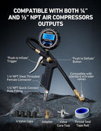 AstroAI Digital Tire Pressure Gauge with Inflator, 3-250 PSI Air Chuck & Compressor Accessories Heavy Duty with Quick Connect Coupler, 0.1 Display Resolution, 1pack