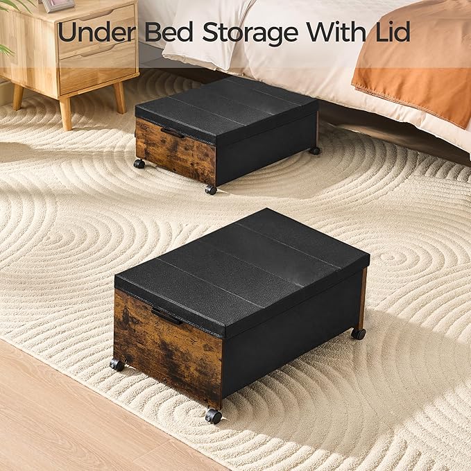 Under Bed Storage with Wheels,Under Bed Drawers Heavy Duty, 2 Packs, Wooden Under Bed Storage Containers Organizer, Metal Fra