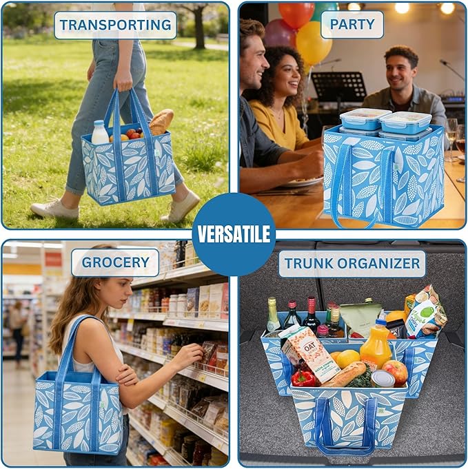 VENO 3 Pack Reusable Grocery Bags, Shopping Bags for Groceries, Tote with Handles and Hard Bottom, Foldable Shopping Cart Organizer, Water Resistant, Heavy-Duty (Spring Breeze, 6 Gallon)
