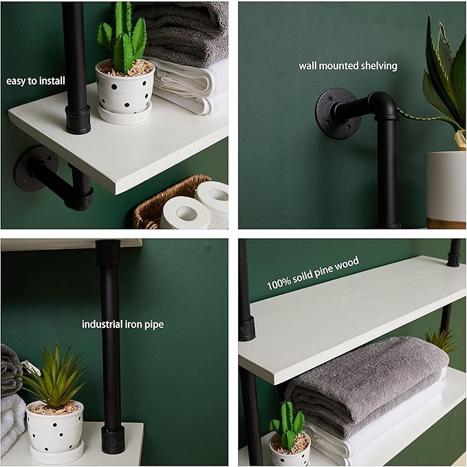 Floating Shelves for Wall Bookshelf Industrial Pipe Shelving Shelves Natural Wood Planks 48 inch Rustic Wall Shelves Hanging 