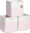 NaturalCozy Storage Cubes 11 Inch Cotton Rope Woven Baskets for Organizing, 3-Pack | Cube Storage Bin | Square Storage Basket