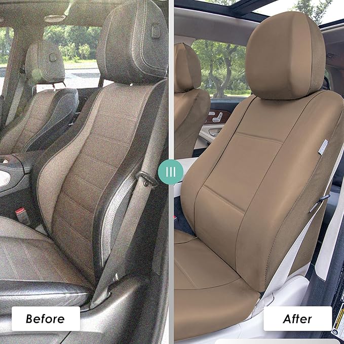 FH Group Car Seat Covers PU Leather 3 Row 8 Seater Car Seat Covers, Airbag Compatible and Split Bench - Fit Most Car, Truck, 