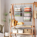 5 Tier Closet Hanging Organizer, Clothes Hanging Shelves with 4 Hanging Hooks 5 S Hooks, Wire Storage Basket Bins, for Clothi