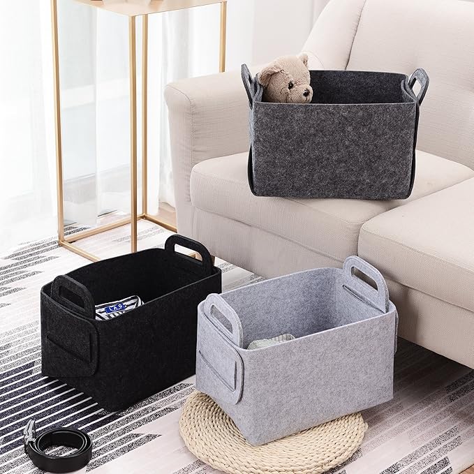 Minoisome Storage Basket Felt Storage Bin Collapsible& Convenient Box Organizer with Carry Handles for Office Bedroom Closet 