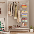 5 Tier Closet Hanging Organizer, Clothes Hanging Shelves with 4 Hanging Hooks 5 S Hooks, Wire Storage Basket Bins, for Clothi