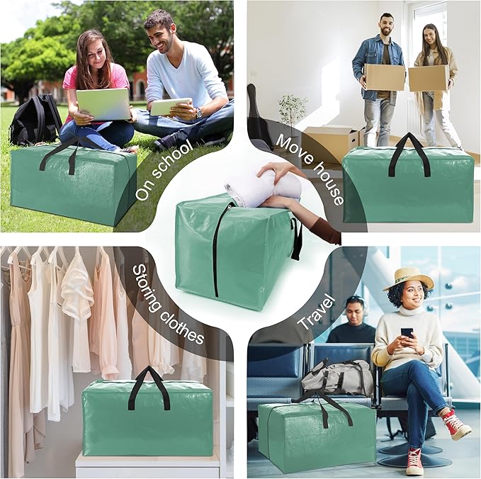 6 Pack Heavy Duty Extra Large Moving Bags W/Backpack Straps - Strong Handles & Zippers, Storage Totes For Space Saving, Fold 