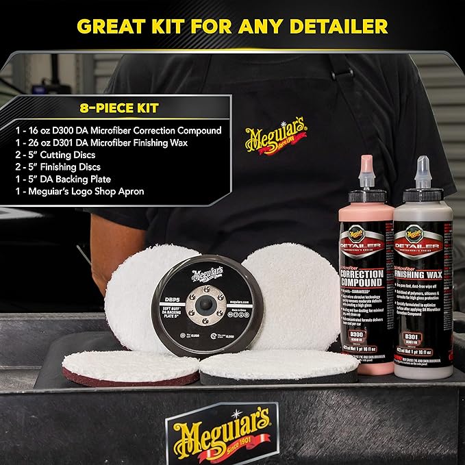 Meguiar's DA Microfiber Correction System 5" Starter Car Detailing Kit, Complete Paint Correction Kit with Cutting Discs, Backing Plate, Correction Compound, Finishing Wax, and More