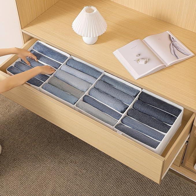 4 Packs Jeans Drawer Organizers for Clothing,5 Grids Compartment Wardrobe clothes organizer,Fabric Washable Closet Organizers