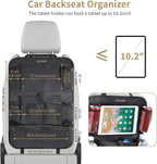 LUCMO Car Backseat Organizer with Touch Screen Tablet Holder-2 Pcs,9 Storage Pockets Car Storage Organizer, Protectors Kick Mats Travel Accessories for Kids-Black