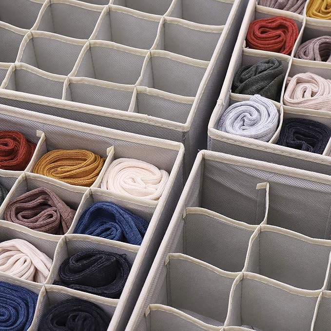 DIOMMELL Set of 4 Foldable Cloth Storage Box Closet Dresser Drawer Organizer Fabric Baskets Bins Containers Divider for Cloth