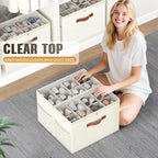 Budding Joy 2 Pack Shoe Organizer for Closet, Clear Foldable Shoe Storage Containers Adjustable Dividers Fits 16 Pairs,Shoe S