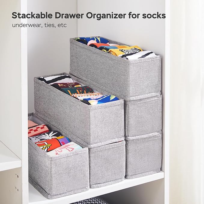 MURRI&MURRDI Mini Foldable Clothes Drawer Organizer 6 Pcs, Narrow Fabric Drawer Organizer for Nursery, Small Dresser Storage 