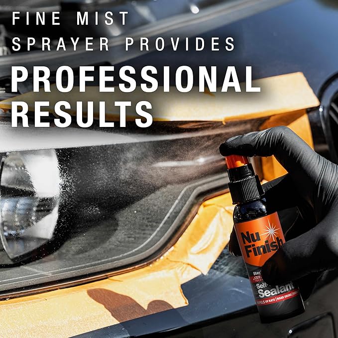 Nu Finish Headlight Restore and Repel Kit, 2-Step Car Headlight Restoration Kit with 4 Headlight Restorer Wipes and a Ceramic Self-Leveling Headlight Sealant Spray