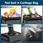 Leak Proof Car Trash Bag Waterproof Garbage Can with Lid for SUV Front Seat Multipurpose Car Hanging for Headrest Collapsible and Portable with Storage Mesh Pocket, Charcoal Gray