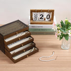 CLUQMEIK 5 Layer Necklace Jewelry Box, Vintage Wooden Jewelry Box with Acrylic Cover Stackable Necklace Storage Organizer for