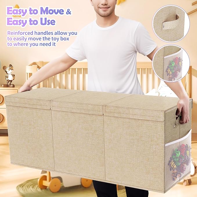 Mabahoo Extra Large Toy Box, Collapsible Sturdy Kids Toy Chest for Boys, Girls, 40"x14"x16" Storage Organizer Toddler Storage