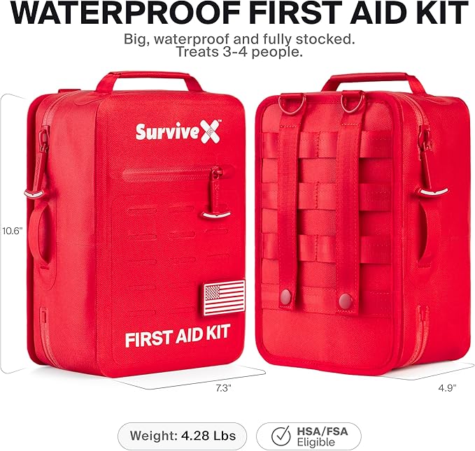 Large Waterproof First Aid Kit for Car, Travel & Home - Emergency Kit for Hiking, Camping, Backpacking and Outdoors - Include