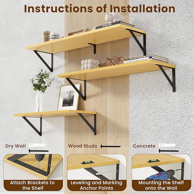Floating Shelves for Wall,48" Wx8 D Wood Wall Shelves,Hanging Storage Floating Shelf with Metal Brackets,Wide Floating Booksh